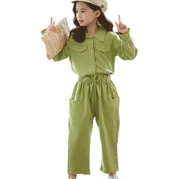 

Clothes For Girls Solid Blouses & Pants Teenage Girls Clothing Ruffle Sleeve Tops Suit For Girl Party Fall Fashion Clothes Suit