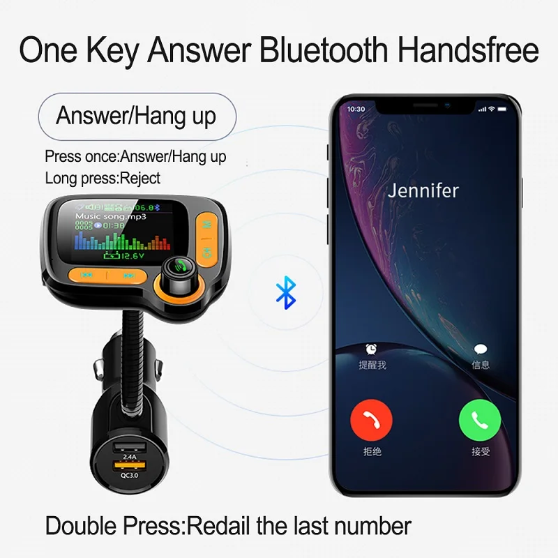 Konrisa fm-передатчик модулятор Aux Выход QC3.0 Bluetooth 5,0 Handsfree автомобильный комплект 5EQ музыкальный плеер 2 USB порта Поддержка usb-драйвера