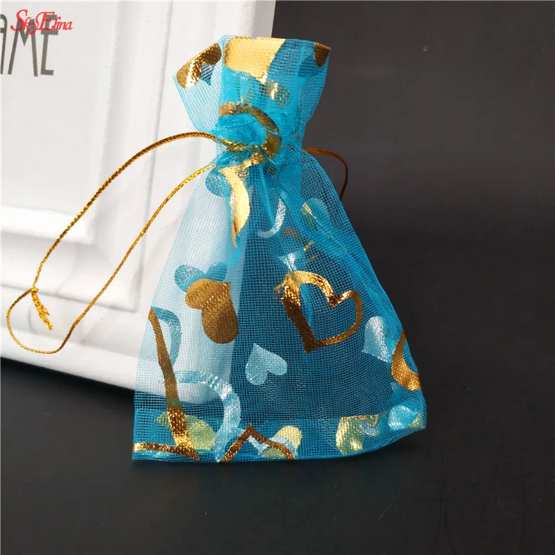 50pcs 7x9 9x12 10x15 13x18cm Organza Bags Heart-shaped bronzing Christmas Decoration Gift Pouches Jewelry Packaging 5z | Дом и сад