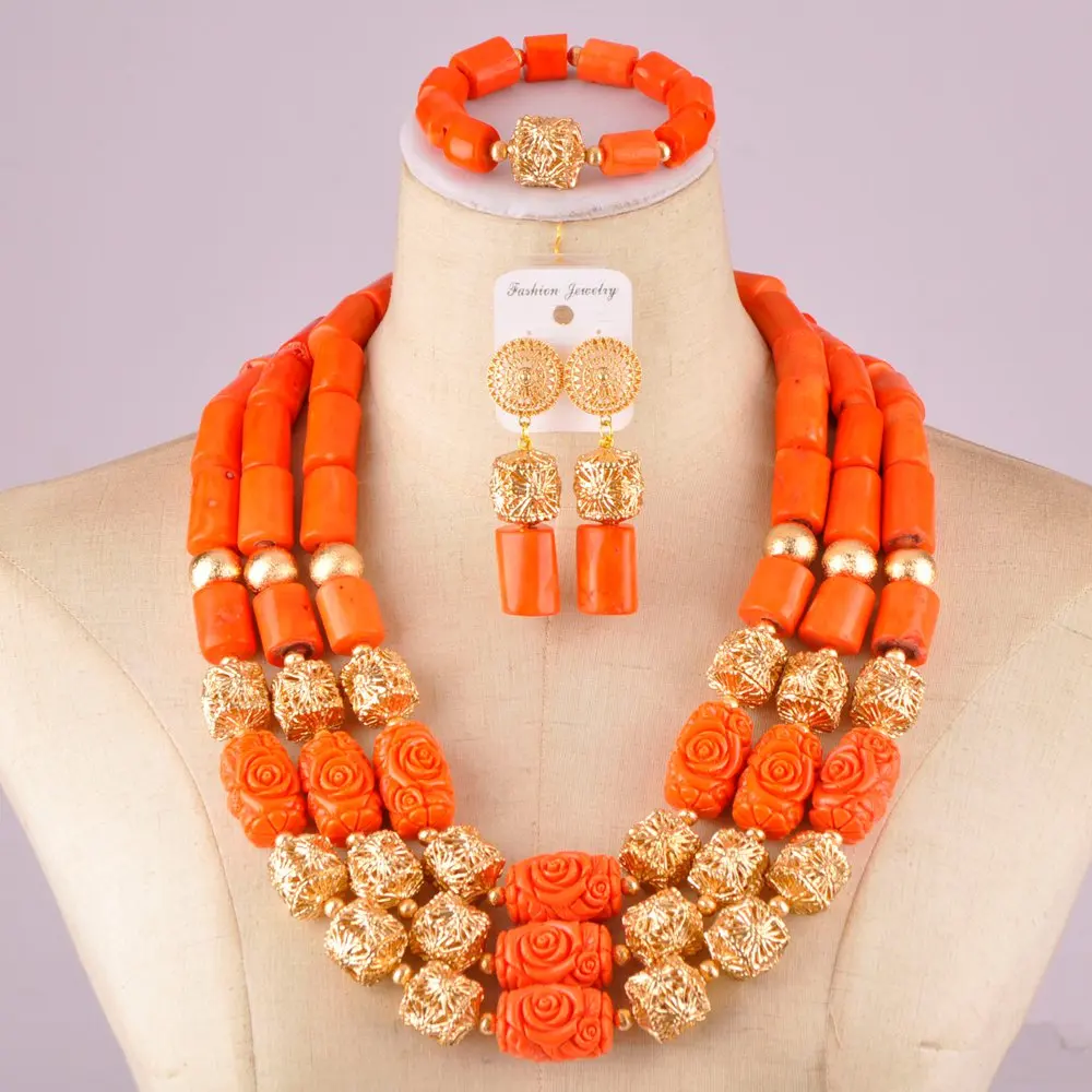 

Изящные оранжевые коралловые бусины, нигерийский Свадебный Коралловый Набор, костюм, Африканский комплект ювелирных изделий