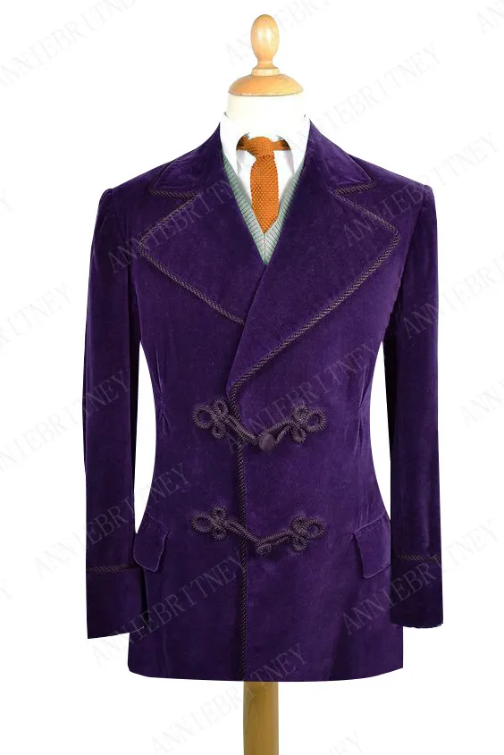 ANNIEBRITNEY темно-синий мужской костюм, приталенный смокинг на заказ, блейзер, костюмы на выпускной, свадьбу(бархатный пиджак+ черные хлопковые брюки - Цвет: Purple