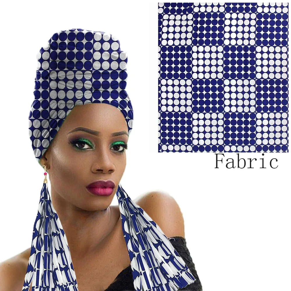 Африканский головной убор для женщин Анкара головной платок мода нигерийский тюрбан с серьгами хлопок Принт воск ткань - Цвет: 4