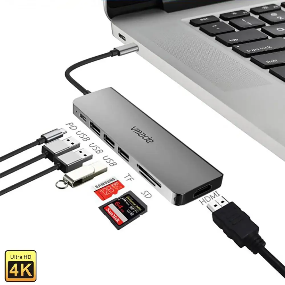 

USB C HUB Type C To Multi Port 7 in 1 USB 3.0 Type-C Hub To HDMI Adapter Dock 4K For MacBook Pro Huawei Mate USB-C 3.1 Splitter
