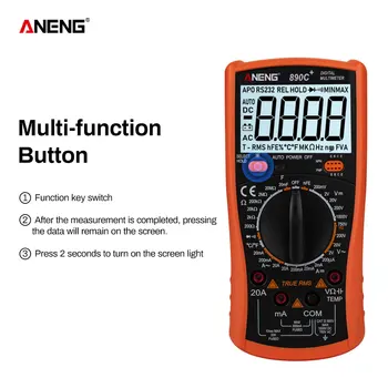 

ANENG 890C+ Digital Multimeter 2000 Counsts Manual Range True RMS Capacitance Resistance Temperature Transistor