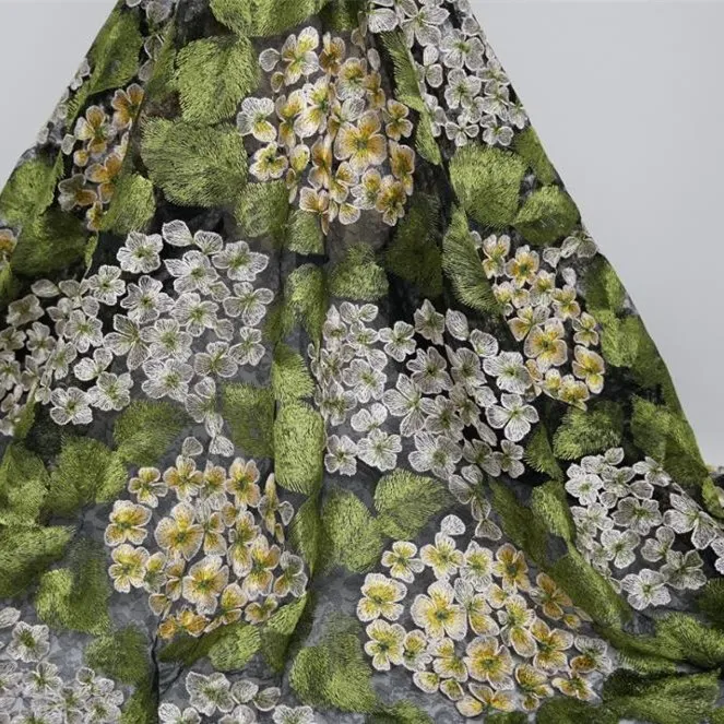 1 ярд 130 см зеленый желтый вышивка Гортензия цветочные кружева ткань для платьев платье выпускного вечера свадебные наряды для гостей