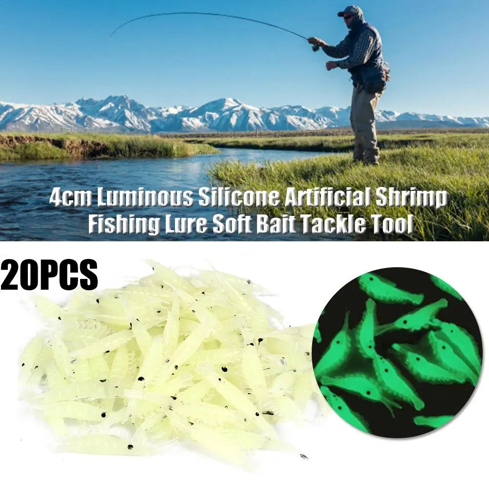 

20Pcs 4cm Luminous Silicone Artificial Shrimp Fishing Lure Soft Bait Grub Worms Small Freshwater Lighting Glow in Dark Tackle
