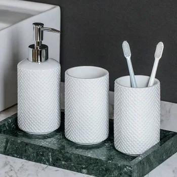 

Home Hotel Bathroom White Embossed Dot Hand Sanitizer Dispensing Bottle Soap Bottle Bathroom Mouth Cup Bathroom Wash Set