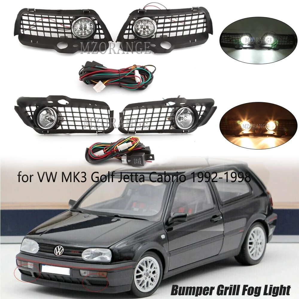 

2 шт. светодиодный/Галогенные Противотуманные светильник фар дальнего света решетка для Volkswagen VW MK3 гольф для VW Jetta 1992-1998 Комплект проводов для Фары Светильник жгут проводов кабеля