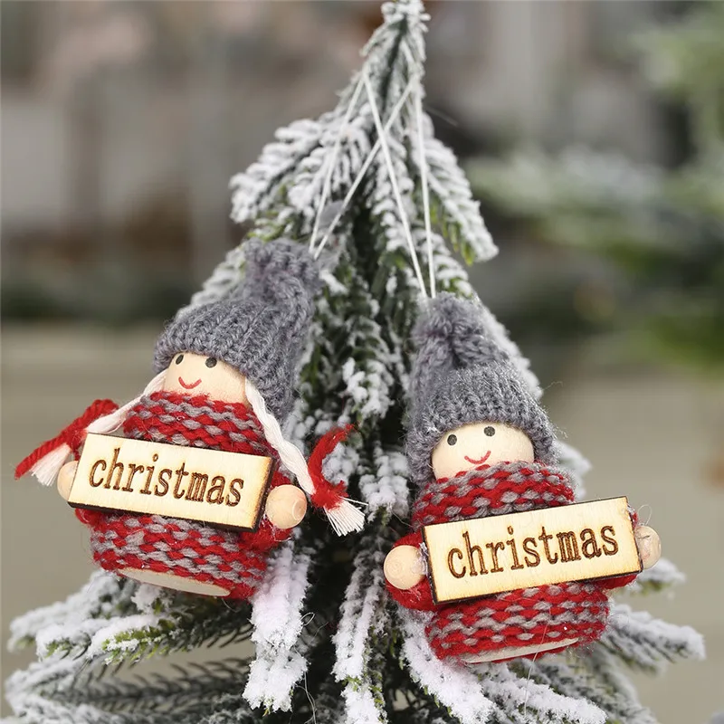 2 шт., милая вязаная плюшевая кукла, рождественская подвеска, детский Рождественский подарок, игрушка, Рождественская елка, украшения, окно, дисплей, рождественские, вечерние, Декор - Цвет: A