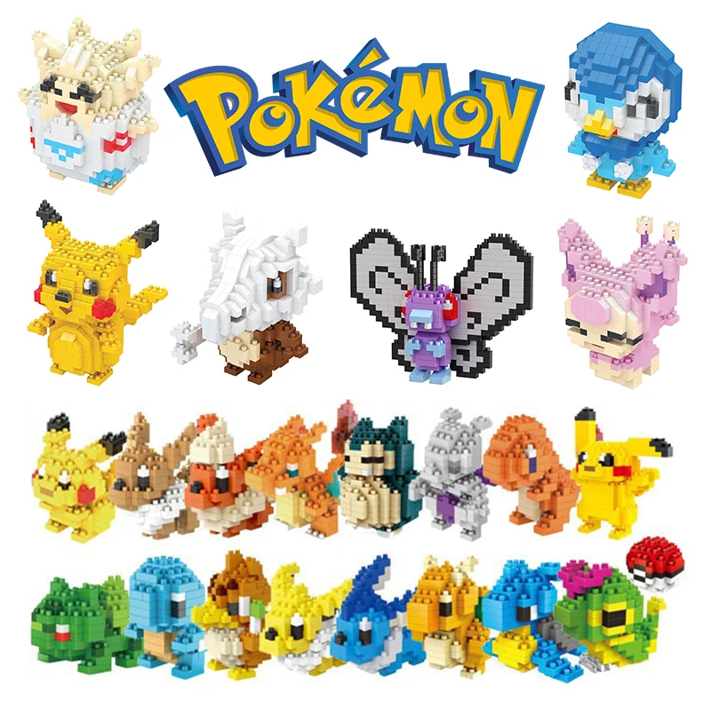 Multiple Styles Pokemon Small Building Blocks Toy Pikachu Eevee Squirtle Charmander Bulbasaur Figure Model Doll Kill Time Gift | Игрушки и