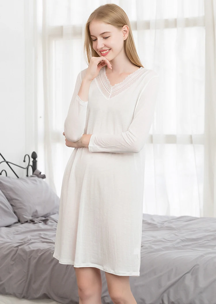 Трикотажная шелковая кружевная Пижама gecelik, ночная рубашка свободного размера плюс с длинным рукавом, женская ночная рубашка, ночная рубашка, пижама