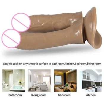 Women Soft Silicone Suction Cup Double Penetration Dildo Penis Erotic Sex Toy For Lesbian Femeal Hand Free 4 Colors 6