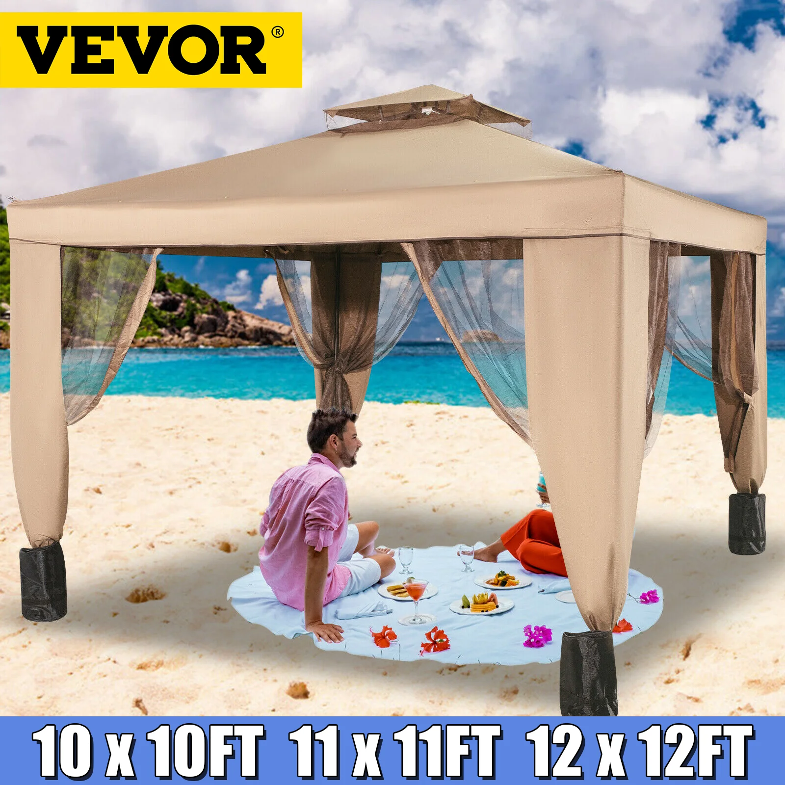 Vevor Outdoor Gazebo Canopy Tent W/ Netting Sandbag Patio Garden Shade