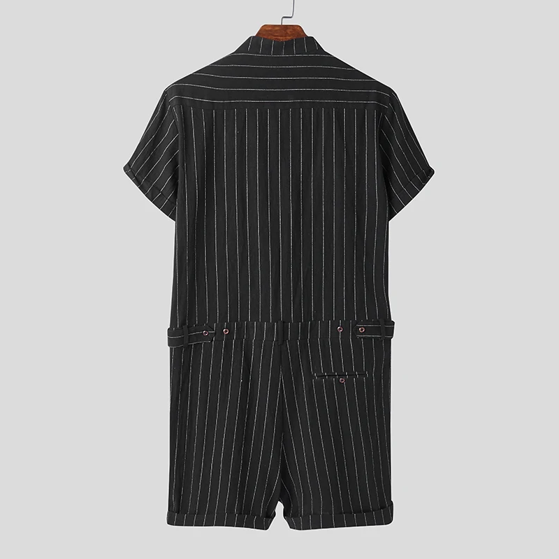 best men's casual shorts INCERUN Striped Men Rompers Breathable Stand Collar Short Sleeve Joggers Playsuits Streetwear Fashion Men Jumpsuits Shorts S-5XL casual shorts for men