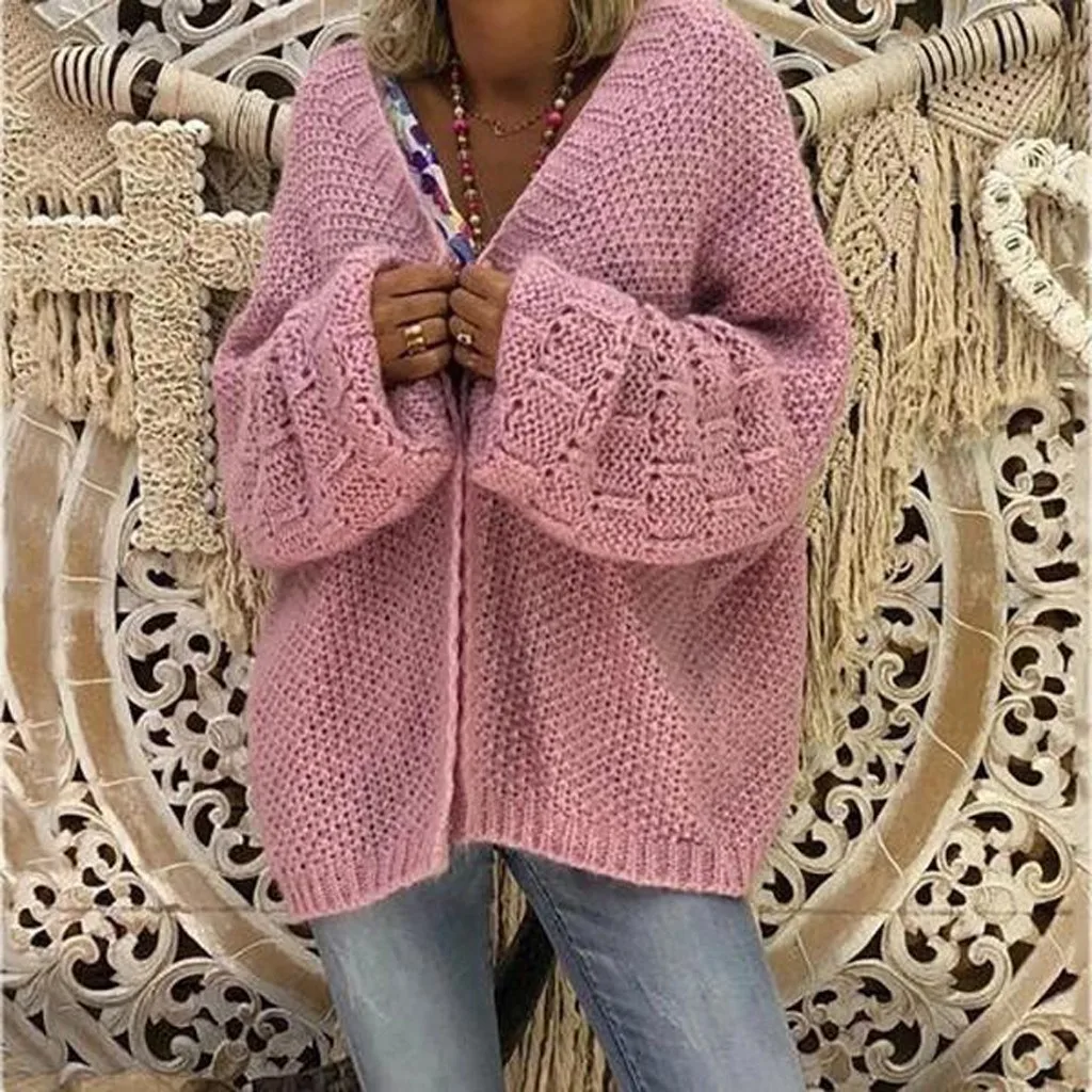 

Women Autumn Winter Woollen Coat Casual Solid Color Long Sleeve Knitted Loose Cardigan Oversize Outwear Jacket Elegant Overcoats