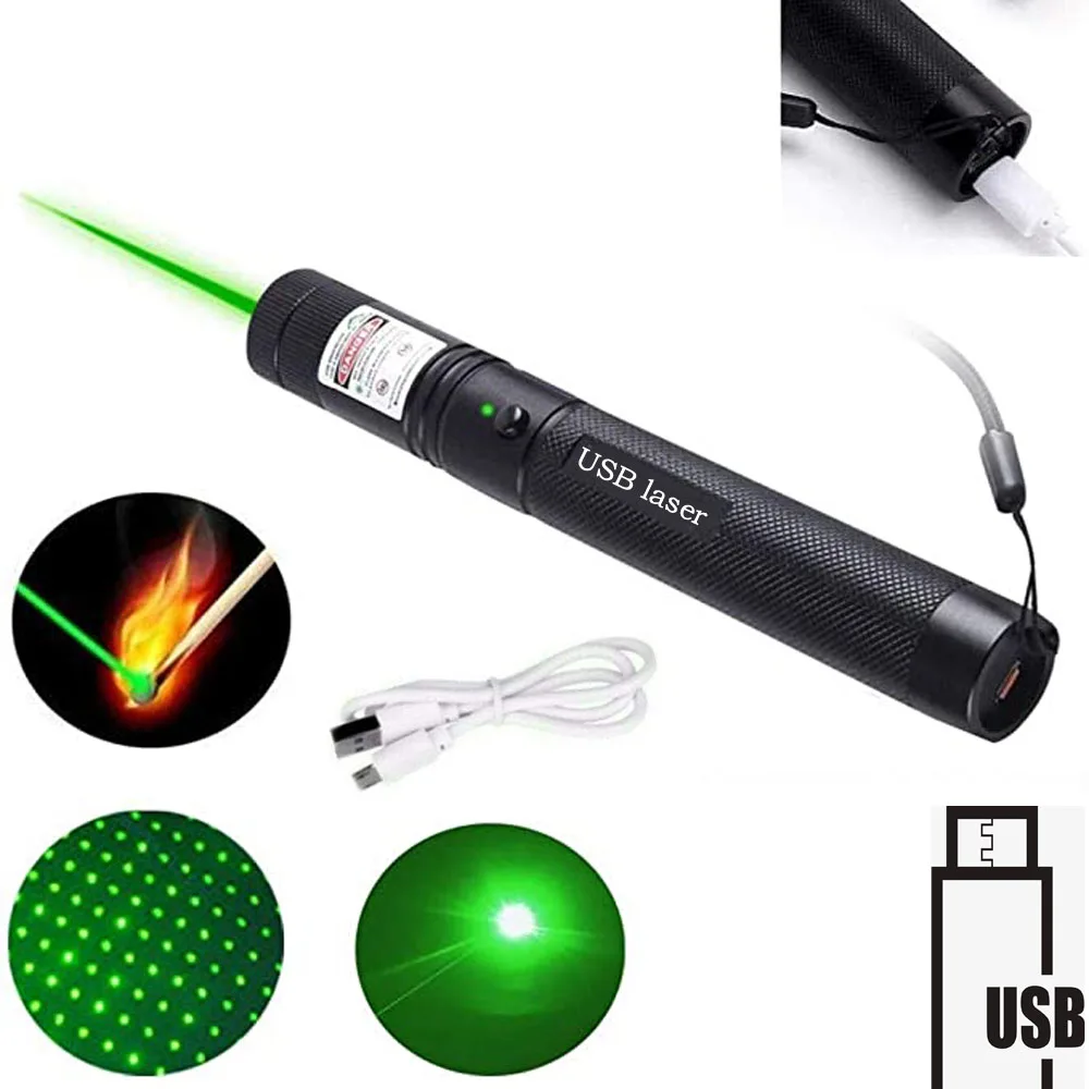 

Hight Powerful USB green Red Laser Pointer 10000m 5mw Laser Sight Focus Adjustable Lazer Pen Built-in Battery