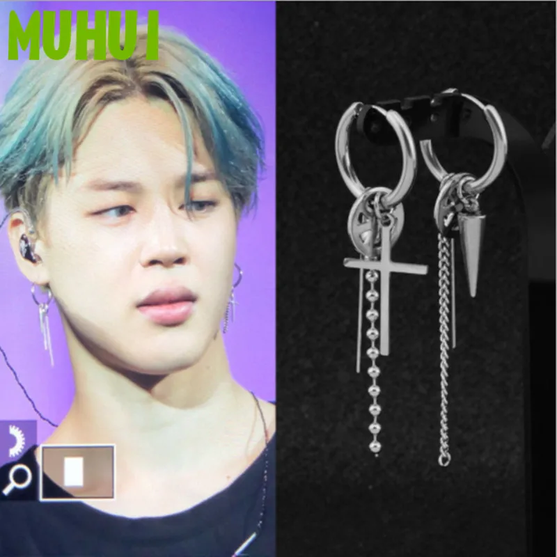 1 шт. Kpop Star JIMIN стильные серьги из нержавеющей стали цилиндрические с кисточками