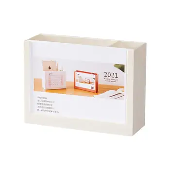 

2 in 1 Storage Box 2021 Pen Holder Storage Box Desk Calendar Home Office Organizer For Pens And Pencil White Jewelry Cosmetics
