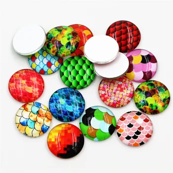 

8mm-25mm Hot Sale 50pcs Mixed Fish scale Handmade Photo Glass Cabochons