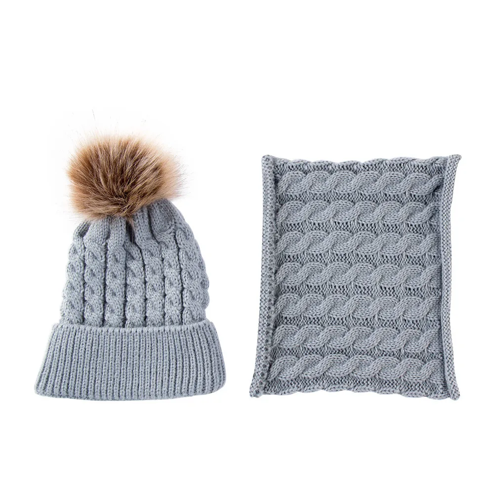Детская зимняя шапка новая модная кепка зимний теплый шарф однотонный комплект из 2 предметов для малышей теплая вязаная детская шапочка для маленьких девочек шапка для мальчиков