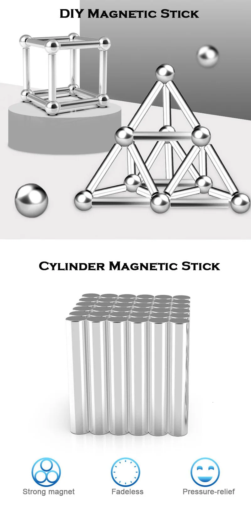 3D DIY Designer Magnetic Building Blocks Magnet Sticks & Metal Balls Brain Training Magnetic Toys For Children Adults Gifts