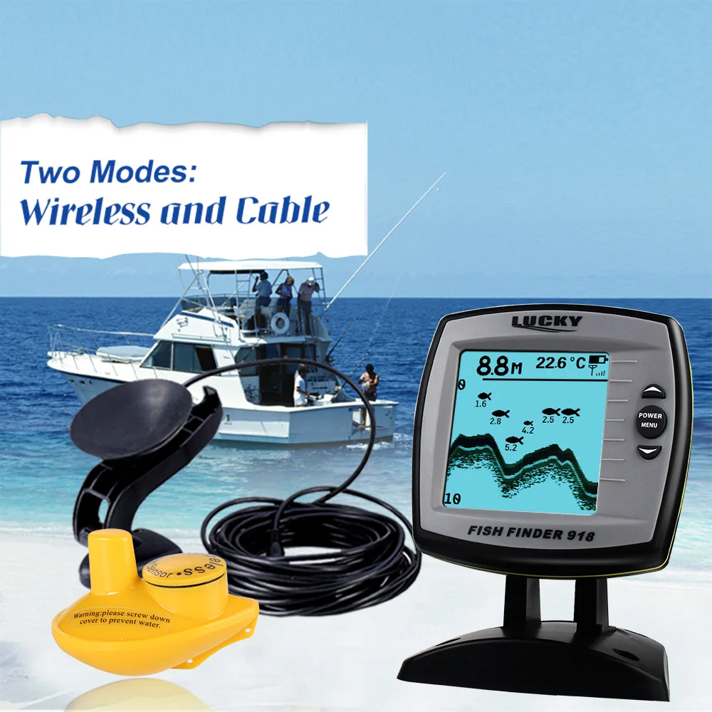 

LUCKY 2-in-1 Fish Finder FF918-100W Transducer Sonar Sensor Wired Wireless Fish finder Depth Sounder Fish Detector Monitor