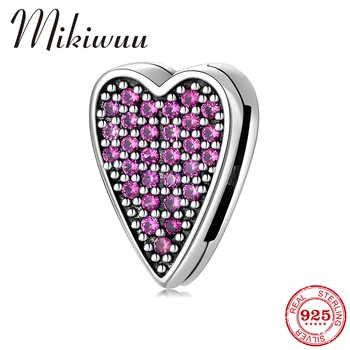 

Shine Love Heart 925 Sterling Silver Deep Pink CZ Clip Beads fits Original Reflection Charm Bracelets Women DIY Jewelry Gifts