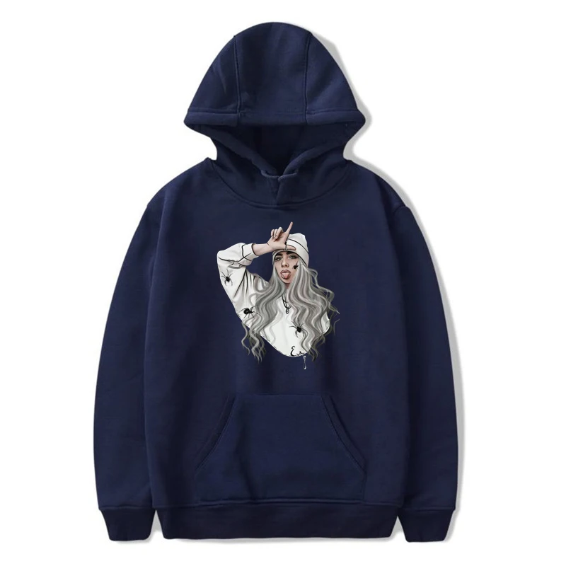 Harajuku личность Billie Eilish Забавный принт пара Повседневная круглый вырез Толстовка Мужская свободная толстовка хип хоп пальто уличная одежда