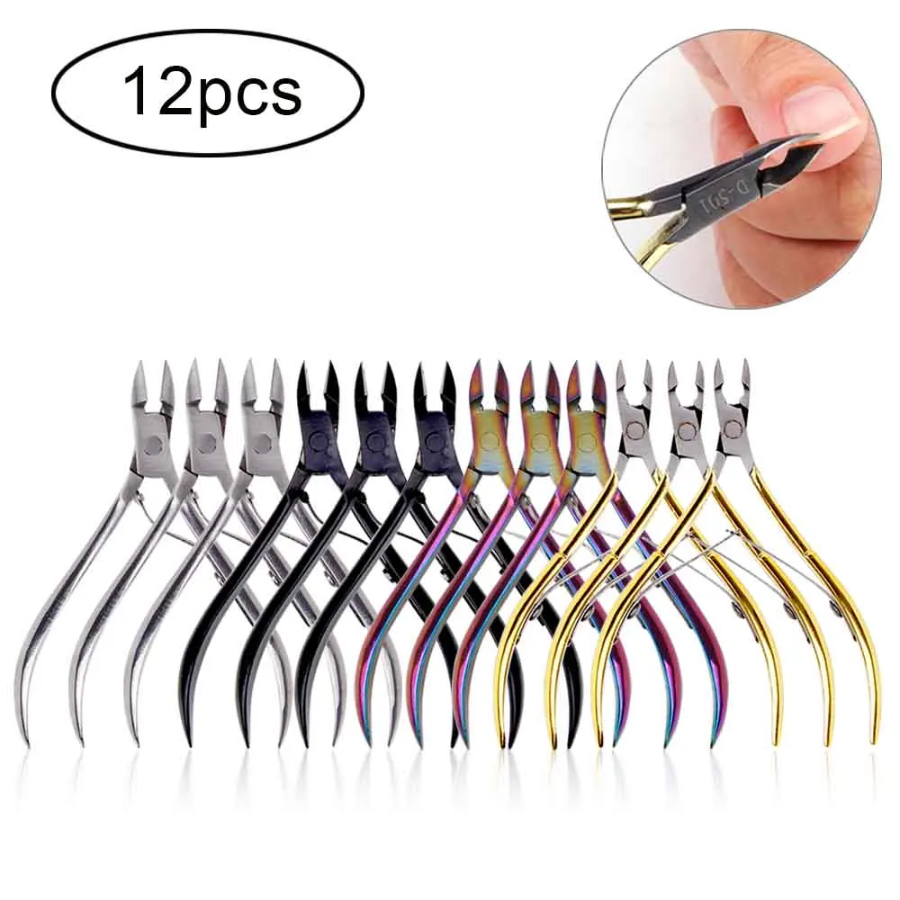 12pcs Mix Color Stainless Steel Nail Clipper Cuticle Manicure Toenail Ingrown Dead Skin Remover Scissor Edge Nipper Cutter Trimming Nail Tools - Цвет: 12pcs Mix Color