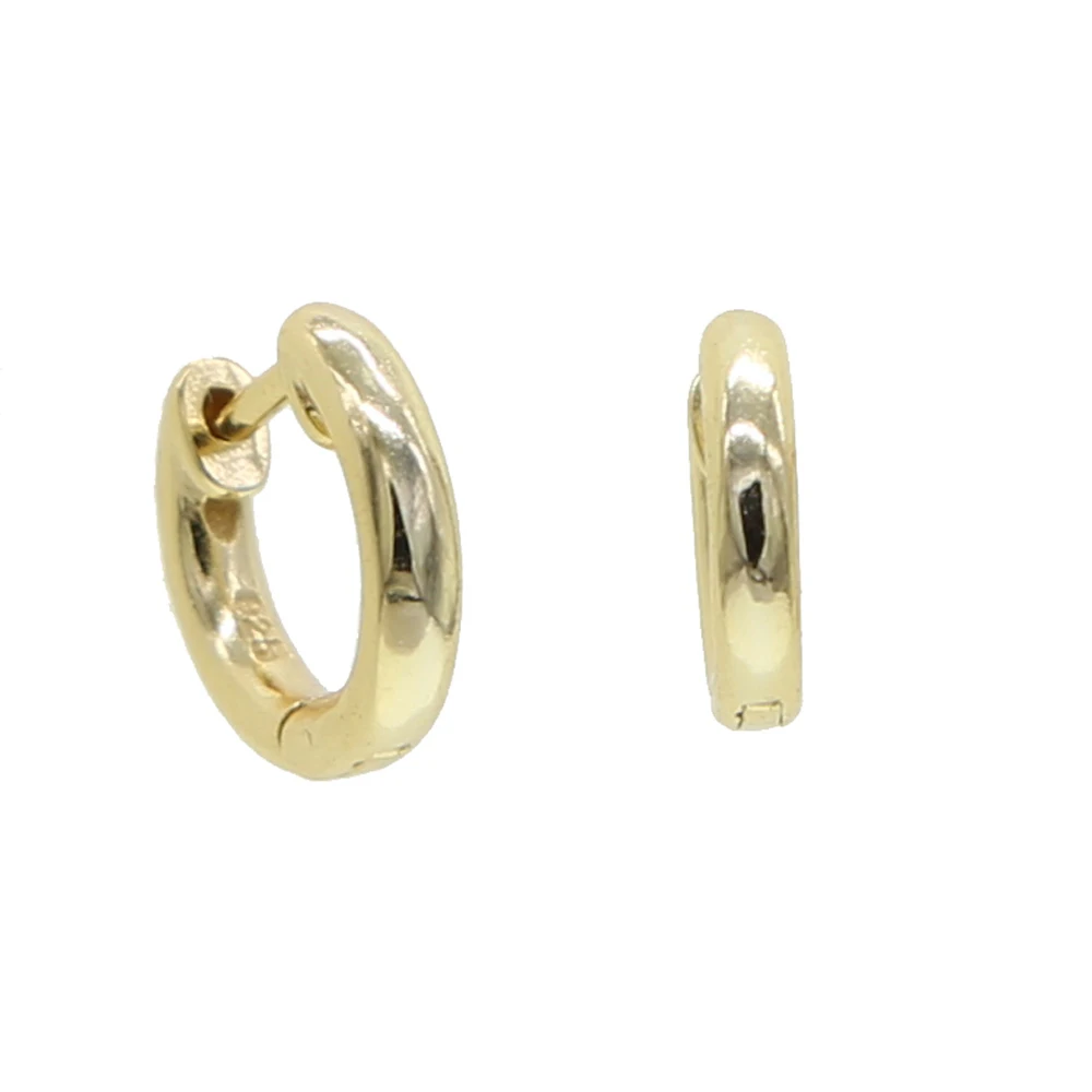 Серьги huggie hoops с золотой пластиной, 925 пробы, серебро, полированный, простые, круглые, для женщин, для девушек, изящные, простые, ювелирные изделия
