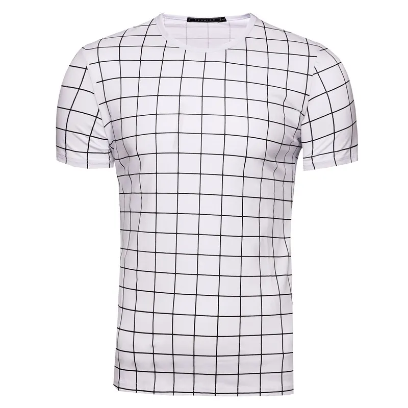NEGIZBER 2019 Brand Off White Top Tees Men Solid Plaid Slim Fit T Shirt Men Fashion O-Neck Short Sleeve Mens T-shrits