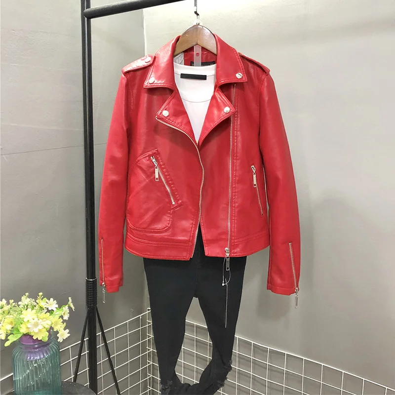 Ly Varey Lin осенние куртки из искусственной мягкой кожи женские мотоциклетные на молнии черные панк заклепки из искусственной кожи женская красная куртка верхняя одежда