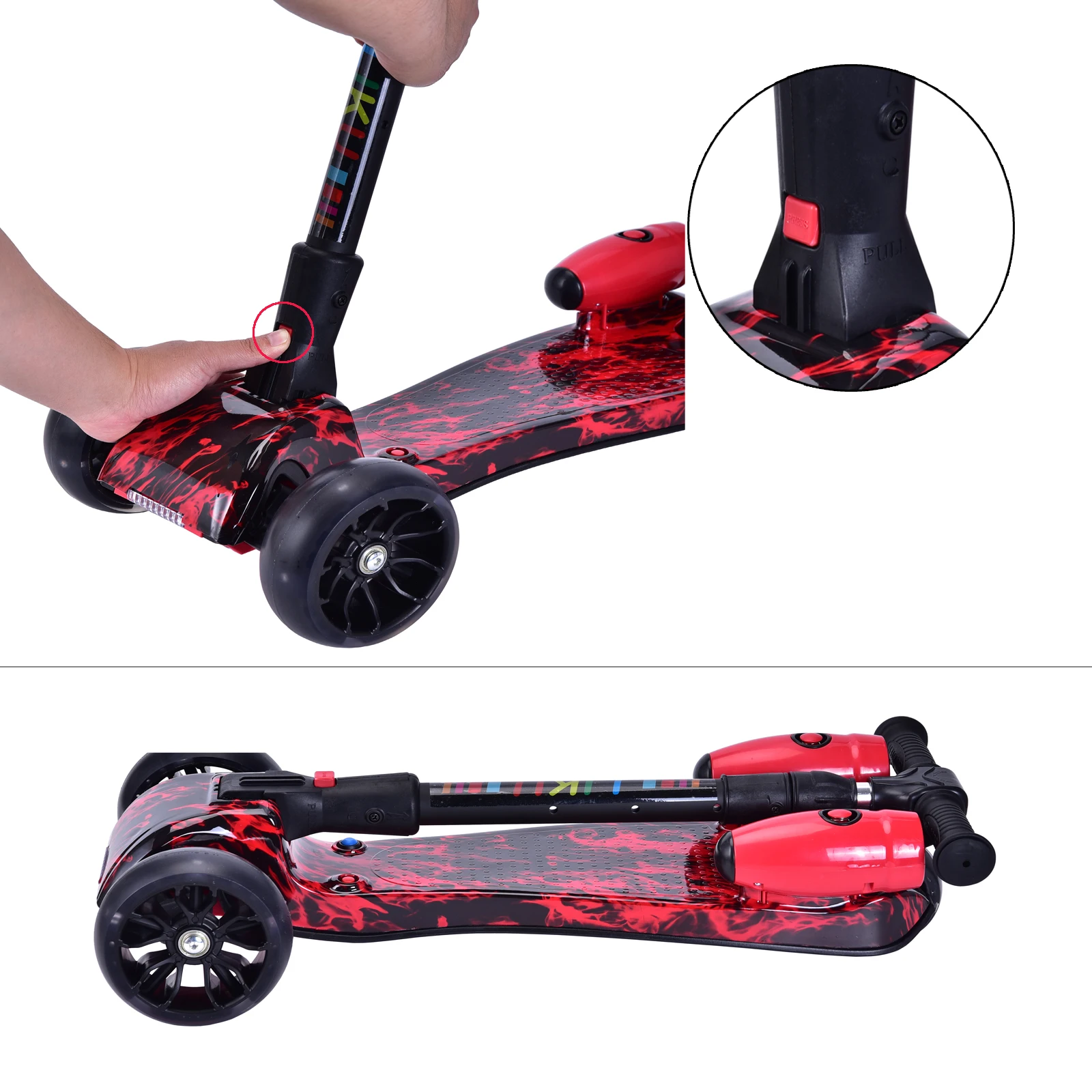 Patinete de 3 ruedas para niños con rueda de flash LED colorida, música,  vaporizador de vapor, plegable, altura ajustable, apto para niños de 3 a 12