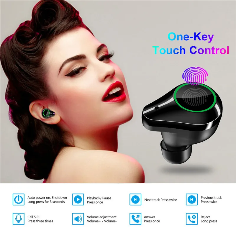 T9 TWS Wireless Bluetooth 5.0 Earphones Touch IPX7 Waterproof Automatic Pairing Headset 7000mAh LED Display Smart Power Bank