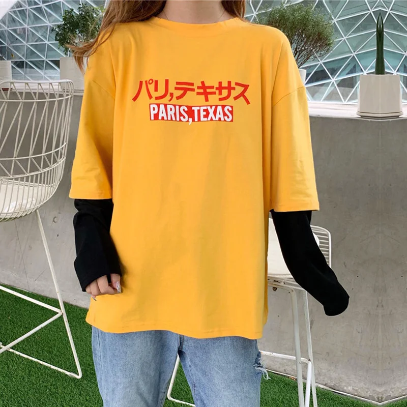 Harajuku повседневные футболки с буквенным принтом Женская Осенняя футболка длинным
