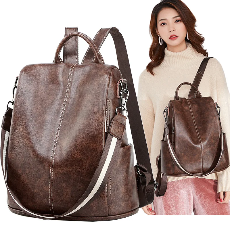 

Fashion anti-theft backpack female 2020 New Waterproof soft leather retro multi-function travel bag modern lady banquet bags