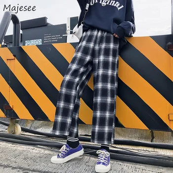 

Plaid Pants Women High Waist Ankle-length Casual Loose Slim Womens Sweatpants Wide Leg Harajuku Vintage Trousers Streetwear