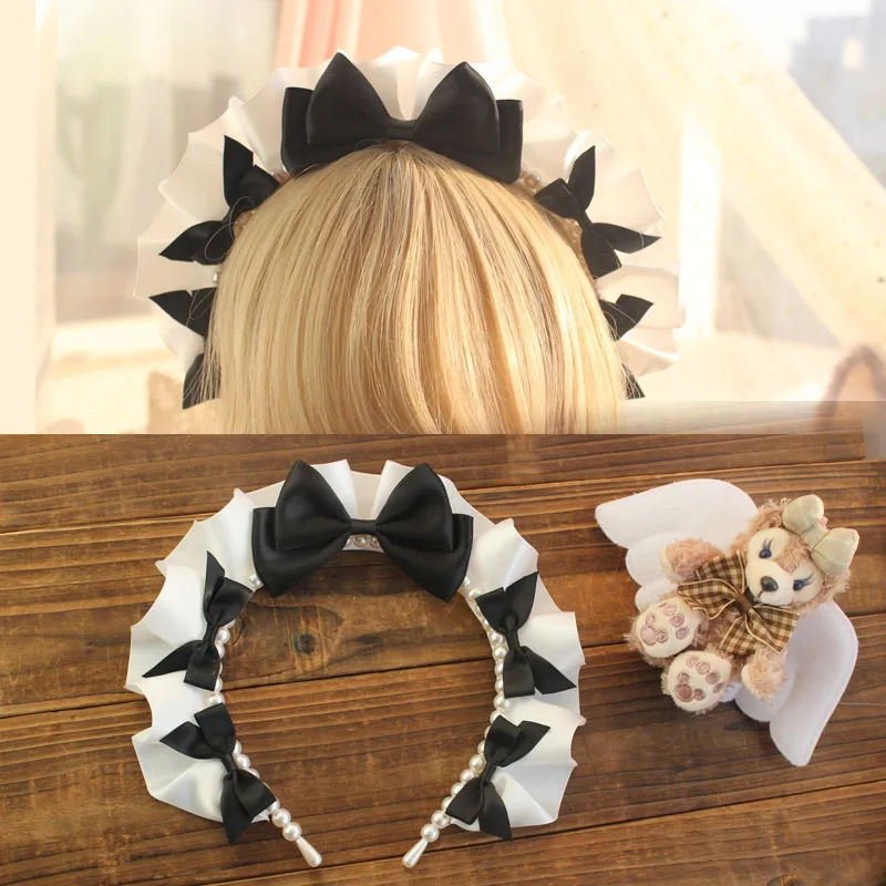 

The Original hand as the basic hair bow hair hoop diffuse fair maid, black and white COS Japanese soft sister lolita headdress