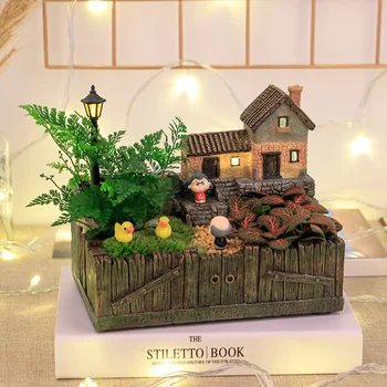 

2020 Miniature Resin House Planter Pot Succulent Flower Pot Micro Landscape Decorations Crafts for Desktop Office