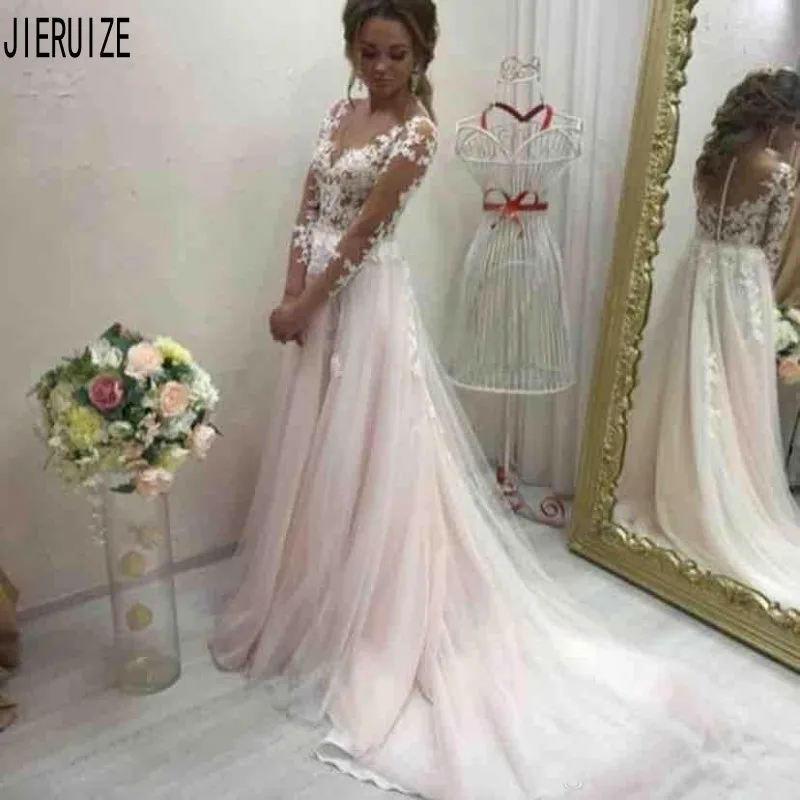 blush pink boho wedding dress
