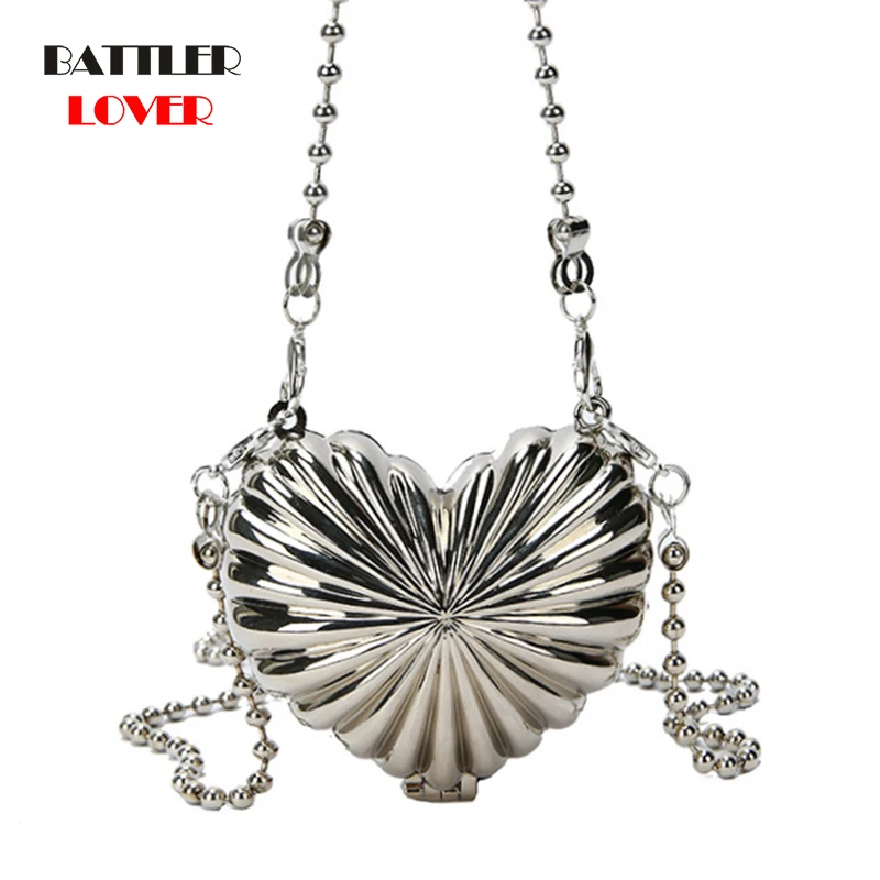 Mini Heart Shell Bag For Women Fashion New High Quality Alloy Design Handbag Female Beading Chain Shoulder Messenger Bag Femme