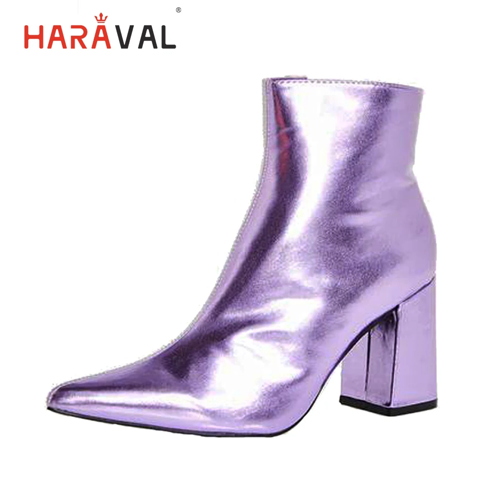 

HARAVAL Classic Colorful Winter Ankle Boot High Quality Pointed Toe Square Heel Shoes Fashion Mixed Color Elegant Lady Boots