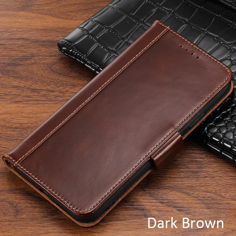 Чехол из натуральной коровьей кожи с масляным воском для iPhone 11 Pro Max Book Wallet - Цвет: Dark brown