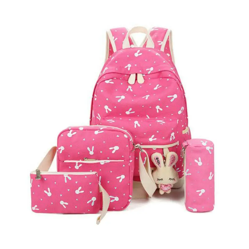 New Casual Cartoon Backpack Ladies Girls Women Print Bag Medium Large Rucksack School Travel Canvas Bags 4 pcs Sets - Цвет: 5