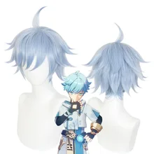 Genshin Impact Kinsen Cosplay Wig Light Blue Hair Men Short Curly Hair Game Costume Props New Anime Accessories