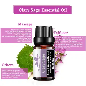 

Clary Sage Essential Oil Pure Natural 10ML Pure Essential Oils Aromatherapy Diffusers Oil Healthy immune Air Fresh Care
