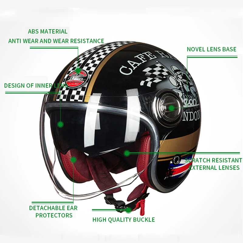 BEON B-108A moto rcycle шлем 3/4 с открытым лицом шлемы moto cross винтажный шлем moto casque Capacete Ретро шлем