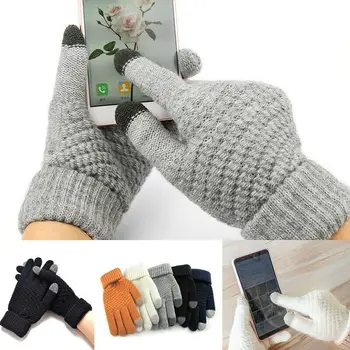 

Men/Women Unisex Winter Warm Gloves Solid Mittens Touch Screen Gloves For Smart Phone Full Finger Knit Mittens