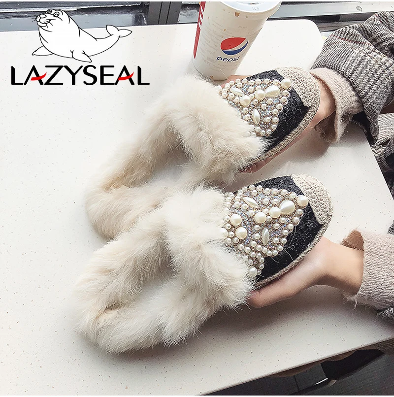 LazySeal/ г. Зимняя женская обувь на натуральном меху женские ботинки с бусинами на плоской подошве