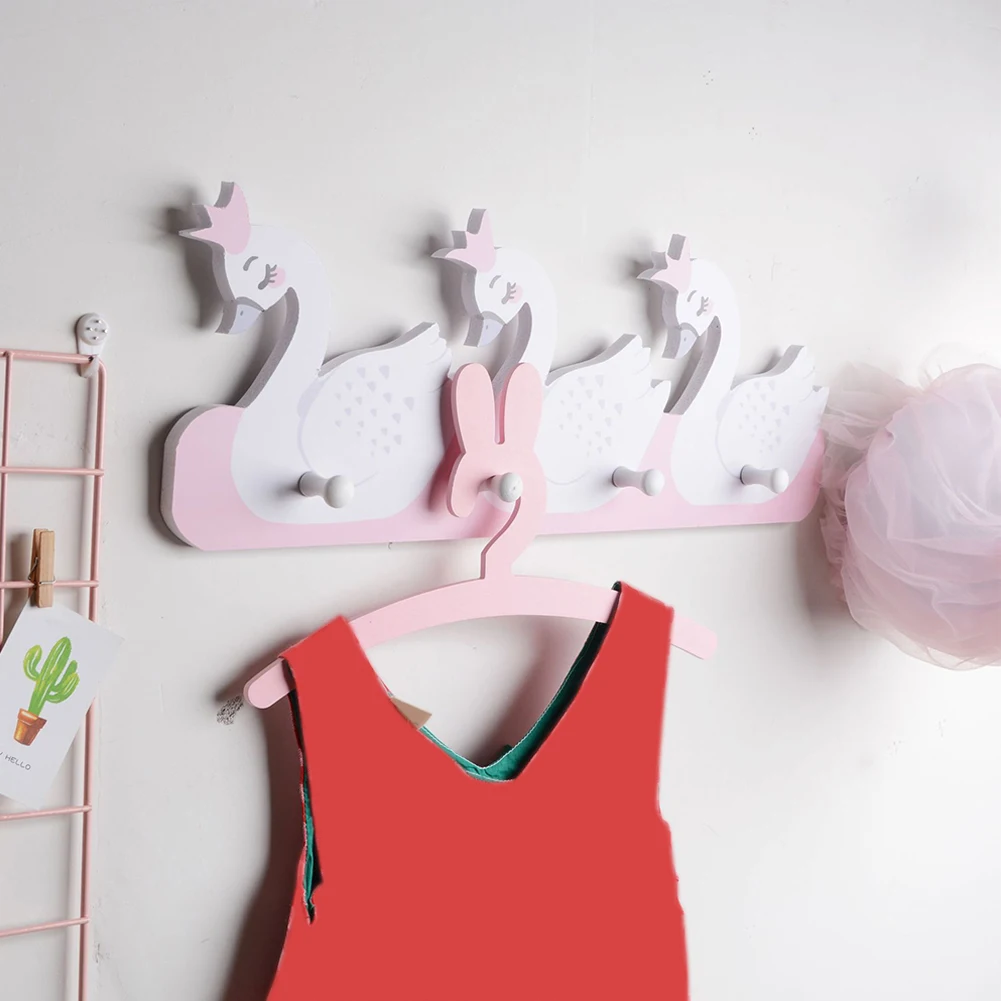 Clothes Hook Home Cartoon Storage Kids Room Wide Use Wall Mount Decoration Wooden Easy Install Bedroom Hanging Multifunction